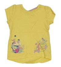 Žluté tričko se zvířátky a kytičkami Mothercare
