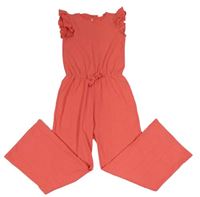 Korálový culottes overal s mašlí Hema