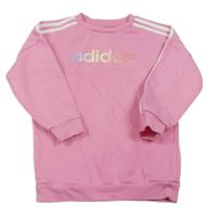 Růžová mikina s logem a pruhy Adidas 