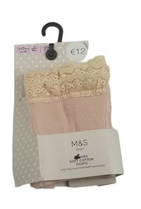 Nové - Světlerůžové punčocháče s krajkou M&S