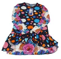 Nové - Tmavomodro-farebné kvetované teplákové šaty zn. Rosalita