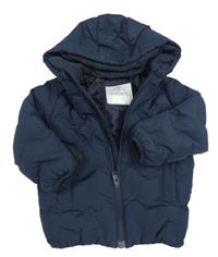 Tmavomodrá šusťáková prošívaná zimní bunda s kapucí George