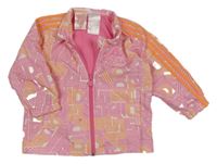 Růžovo-bílo-oranžová vzorovaná šusťáková jarní bunda s logem Adidas