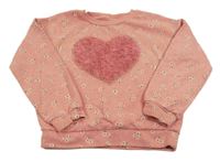 Broskvová oversize mikina s kvietkami a srdiečkom