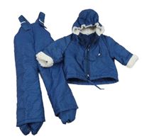 2set - Tmavomodrá šusťáková zimní bunda s puntíky a kapucí + laclové oteplovačky