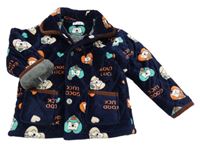 Tmavomodrá plyšová zateplená bunda s medvedíkmi