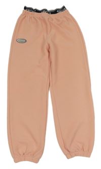 Ružové strukturované športové cuff tepláky