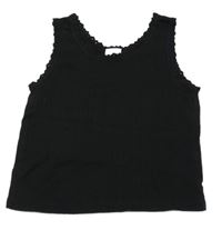 Čierny rebrovaný crop top s čipkou Zara
