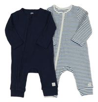 Nové - 2x - Tmavomodrý + modro-bílý pruhovaný overal F&F