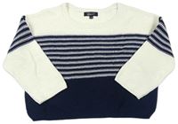 Tmavomodro-biely pletený crop sveter s pruhmi New Look