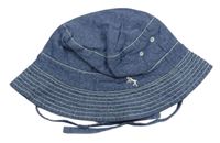 Modrý melírovaný plátěný zavazovací klobouk riflového vzhledu s výšivkou zn. H&M
