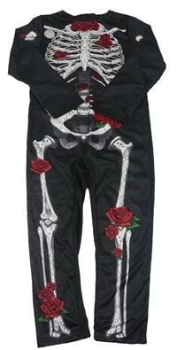 Kostým - Černý overal s kostmi a růžemi F&F