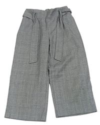 Čierno-svetlosivé kockované vzorované culottes nohavice so zavazováním H&M