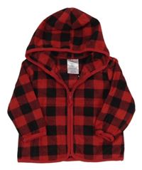 Červeno-čierna kockovaná fleecová prepínaci mikina s kapucňou little wonders