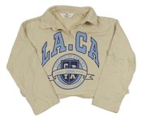 Smotanová crop mikina so znakom a nápisom a golierikom H&M