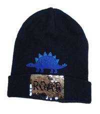 Tmavomodrá pletená čepice s dinosaurem a překlápěcími flitry Topolino