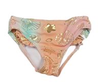 Světleoranžovo/růžovo-mentolové plavkové kalhotky s mušličkami a hvězdicemi a volánky PRIMARK