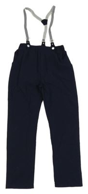 Tmavomodré šusťákové kalhoty s kšandami SHEIN