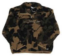 Nové - Černo-hnědá army huňatá mikina s nášivkou name it.