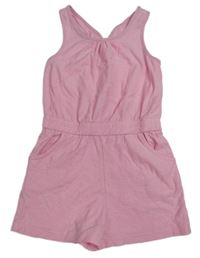 Ružový melírovaný kraťasový overal s mašlou