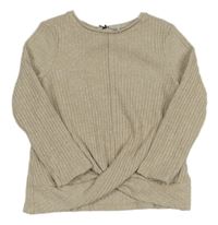 Béžové melírované žebrované úpletové mikinotriko s překřížením C&A