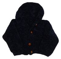 Tmavomodrý melírovaný žinylkový prepínaci sveter s kapucňou