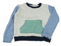 Svetlošedá -modro-tmavomodrá melírovaná mikina s vreckom MONOPRIX KIDS