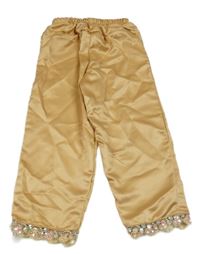 Karamelové saténové nohavice s čipkou s flitrami