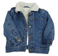 Modrá riflová zateplená bunda se znakem - Superman a autem a huňatým límečkem PEPCO