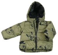Khaki šusťáková zimní bunda s Mickey a odepínací kapucí H&M