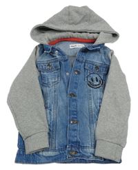 Modro-sivá riflovo/tepláková bunda so smajlíkom a bleskom a kapucňou minoti