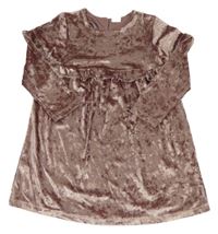 Starorůžovo-zlaté melírované zamatové šaty s volánikmi Next