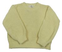 Svetložltý rebrovaný žinylkový oversize crop sveter H&M