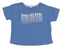 Modré crop tričko s nápismi Y.F.K.