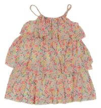 Smotanové vrstvené šifónové letné šaty s kvietkami H&M