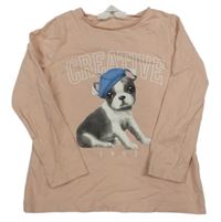 Pudrové tričko s psíkom a nápisom H&M