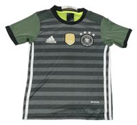 Tmavošedo-černo-khaki pruhovaný melírovaný funkční fotbalový dres Deutscher Adidas