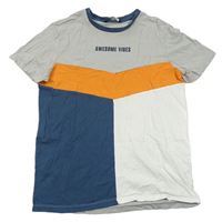 Modro-šedo-bílo-oranžové tričko s nápisem George