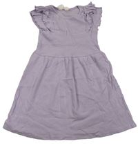 Lila rebrované bavlnené šaty s volánikmi H&M