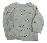 Sivá melírovaná mikina s tučňáky H&M