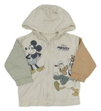 Krémovo-hnedo-svetlozelená prepínaci mikina s Mickeym s přáteli a kapucňou George