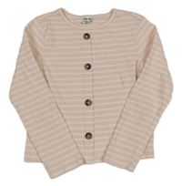 Ružovo-biele pruhované rebrované tričko s gombíkmi zn. Dopodopo