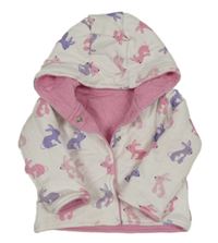 Biela zateplená prepínaci obojstranná mikina s králikmi a kapucňou zn. Jojo Maman Bébé