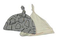 2x bavlněná čepice - šedá melírovaná s duchy + krémová s nápisom George