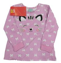 Nové - Růžové triko s mašlemi a kočkou