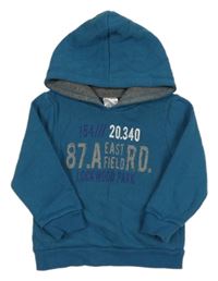 Petrolejová mikina s číslem a kapucí Alive