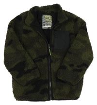 Khaki army huňatá zateplená propínací mikina F&F