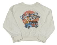 Biela mikina s autom a palmami Shein