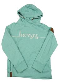 Zelená melírovaná mikina s nápisom a kapucňou Yigga