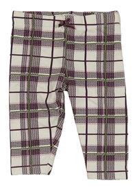 Bílo-vínovo-khaki kockované legíny C&A